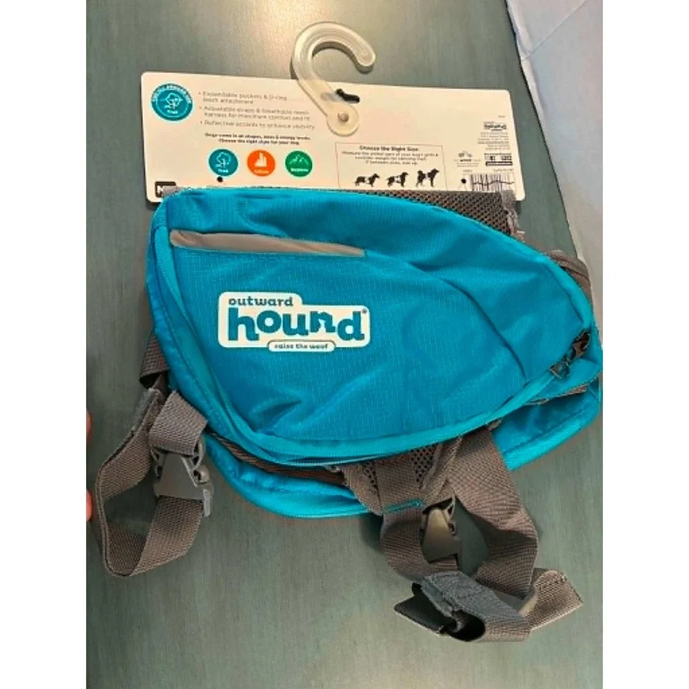Outward Hound DayPak Dog Backpack Medium Teal New 4 Pockets D-Ring Hiking Vest